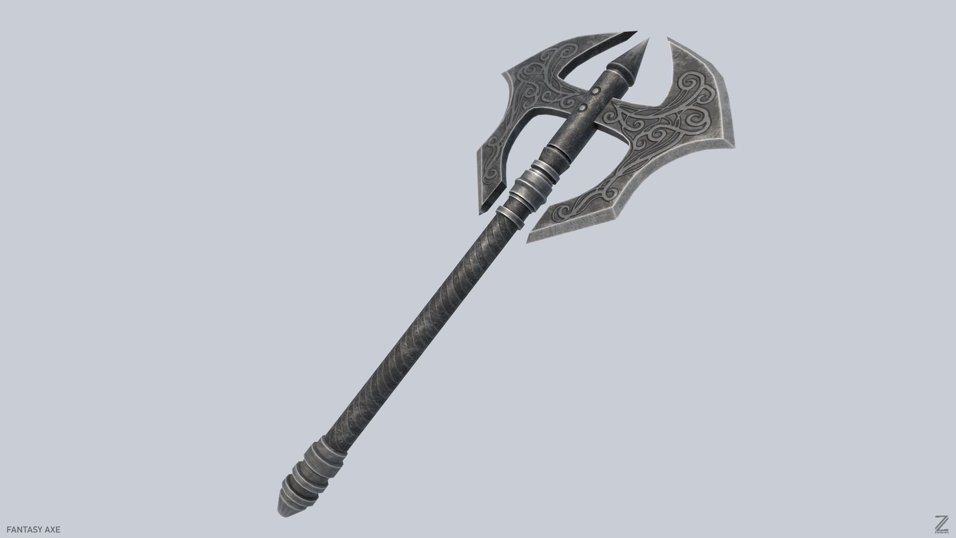 Fantasy axe Low-poly 3D model_5