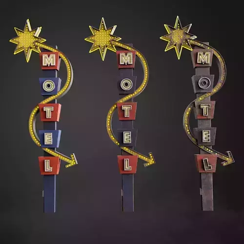 Neon sign Motel in 3 types Low-poly 3D model