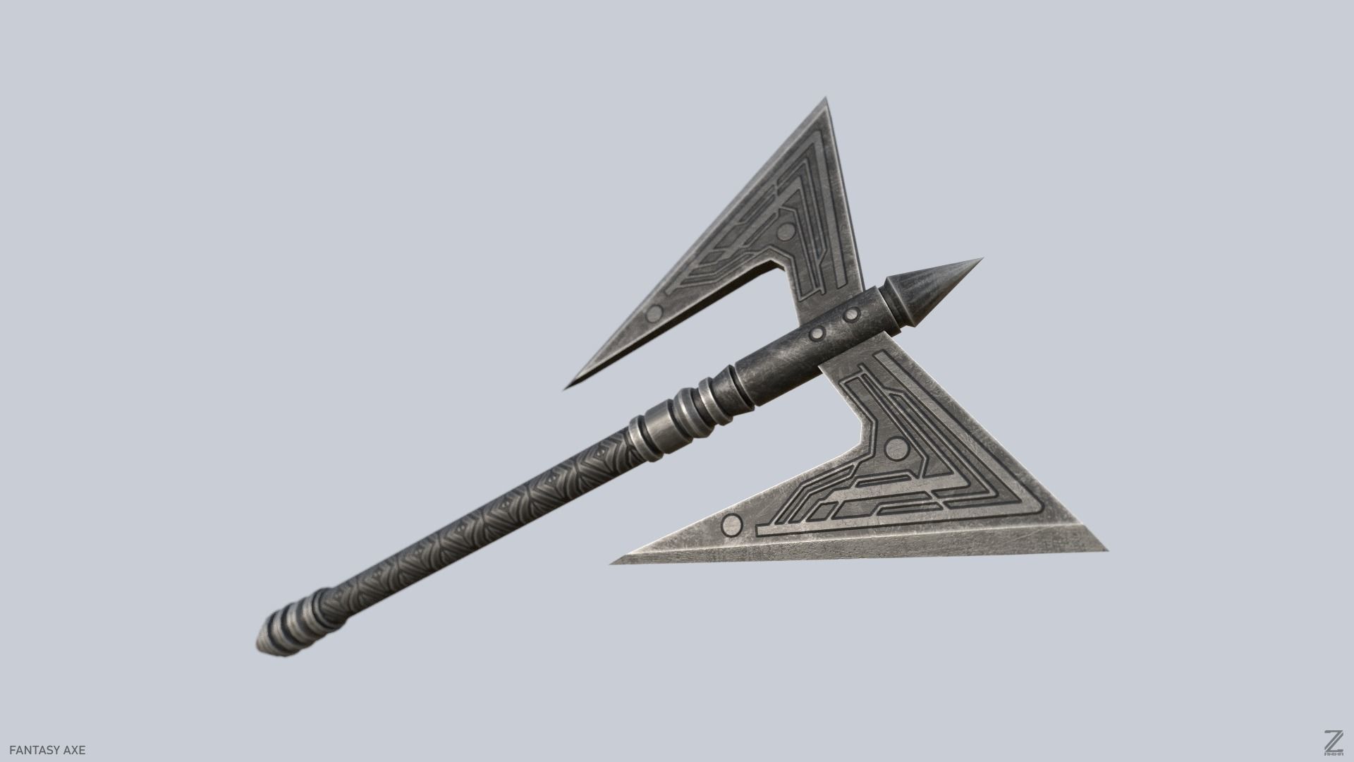 Fantasy axe Low-poly 3D model_5