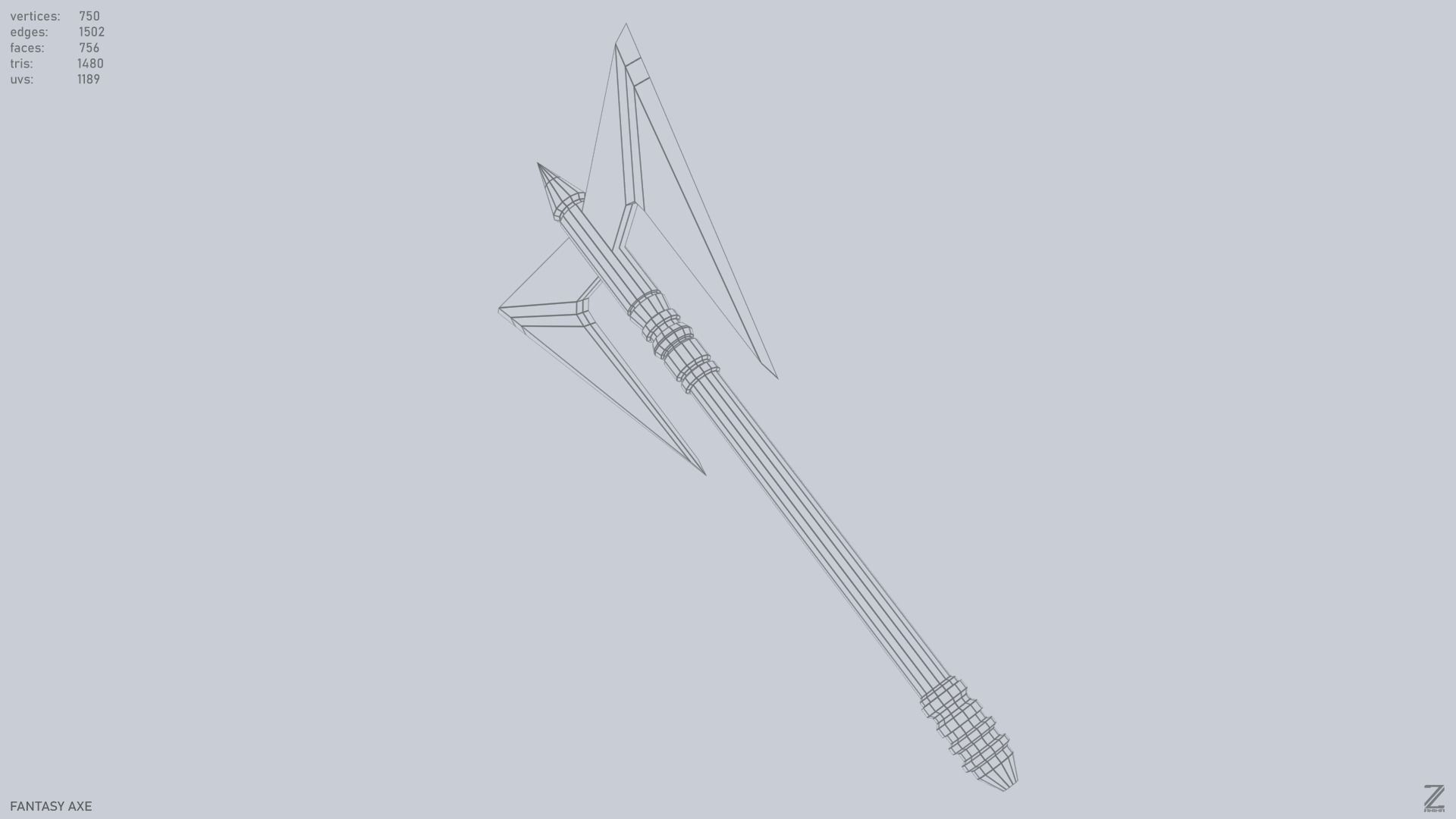 Fantasy axe Low-poly 3D model_11