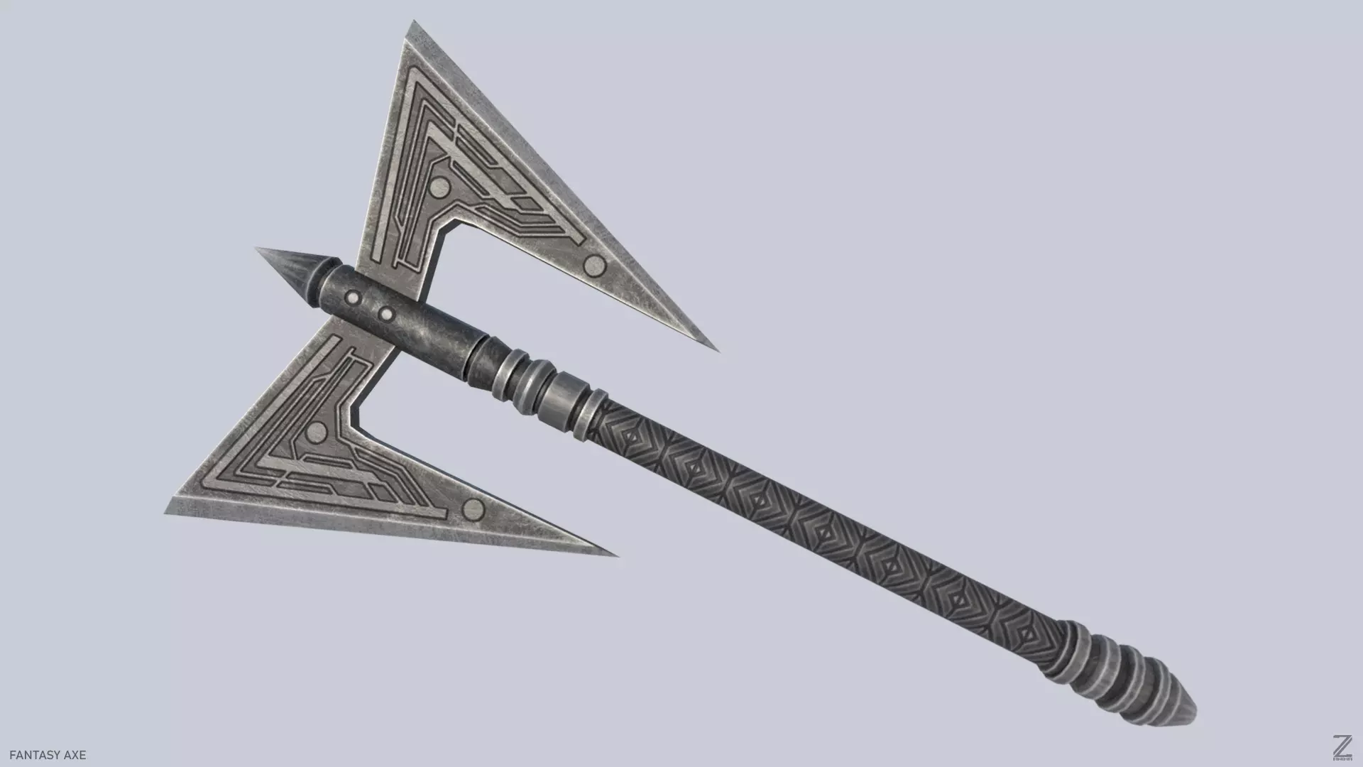 Fantasy axe Low-poly 3D model_0