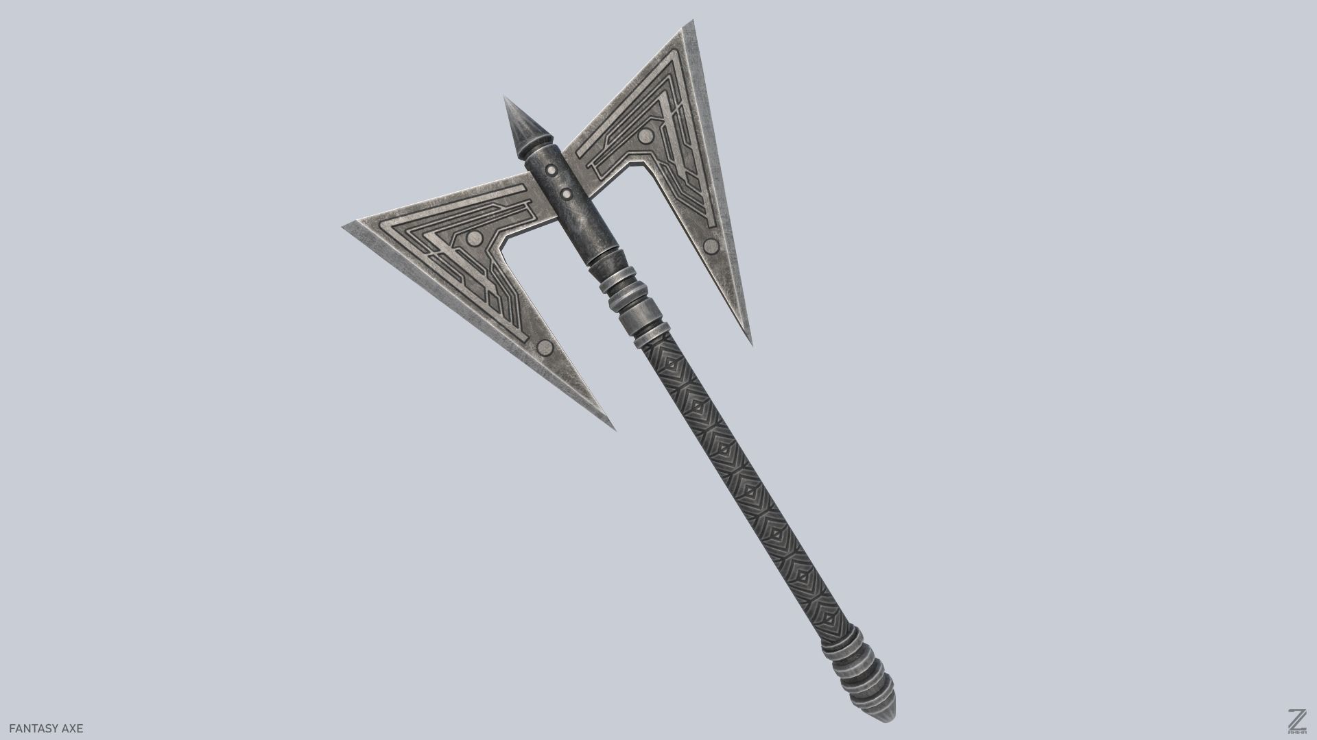 Fantasy axe Low-poly 3D model_3