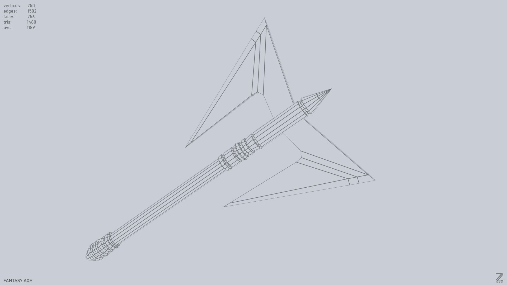 Fantasy axe Low-poly 3D model_12