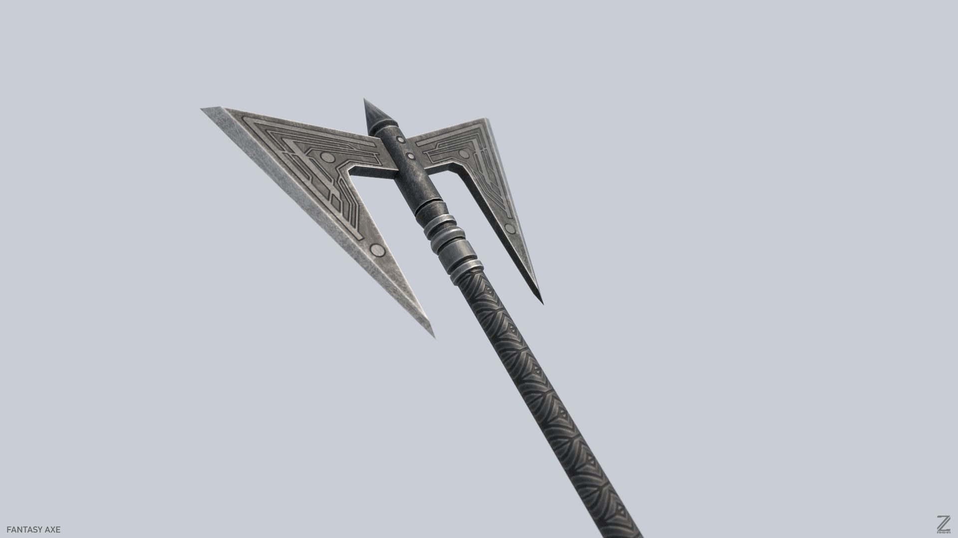 Fantasy axe Low-poly 3D model_7