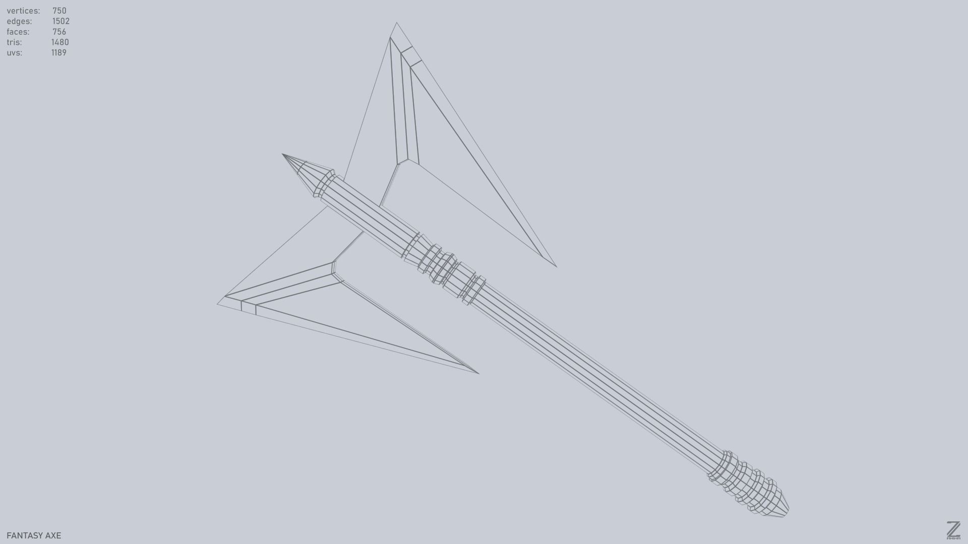 Fantasy axe Low-poly 3D model_10
