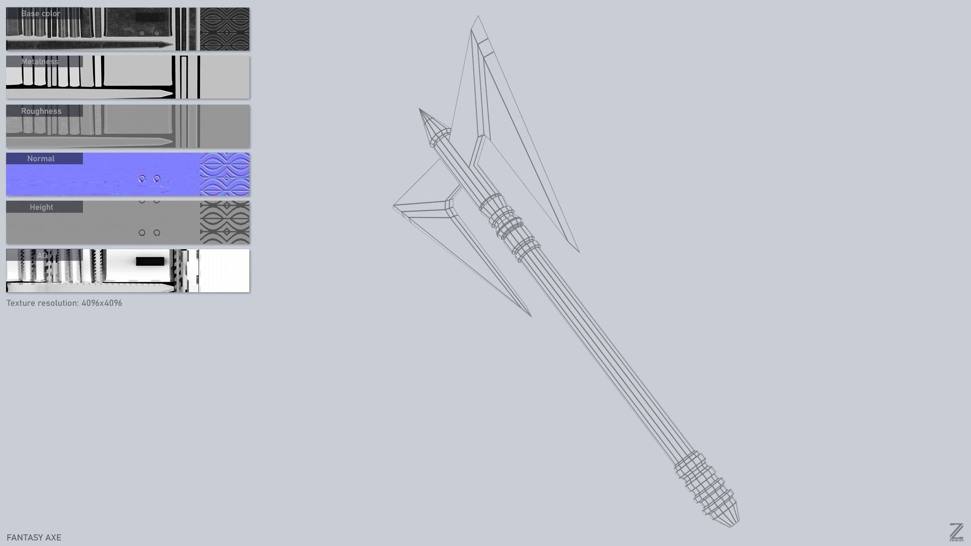 Fantasy axe Low-poly 3D model_2