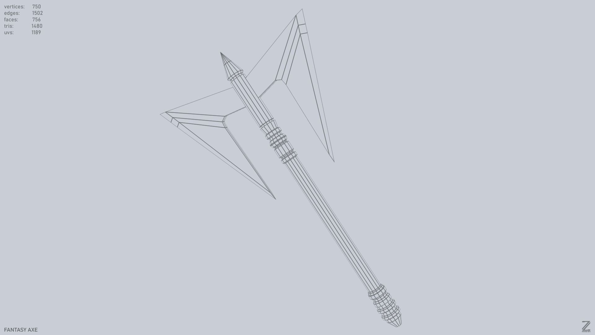 Fantasy axe Low-poly 3D model_9