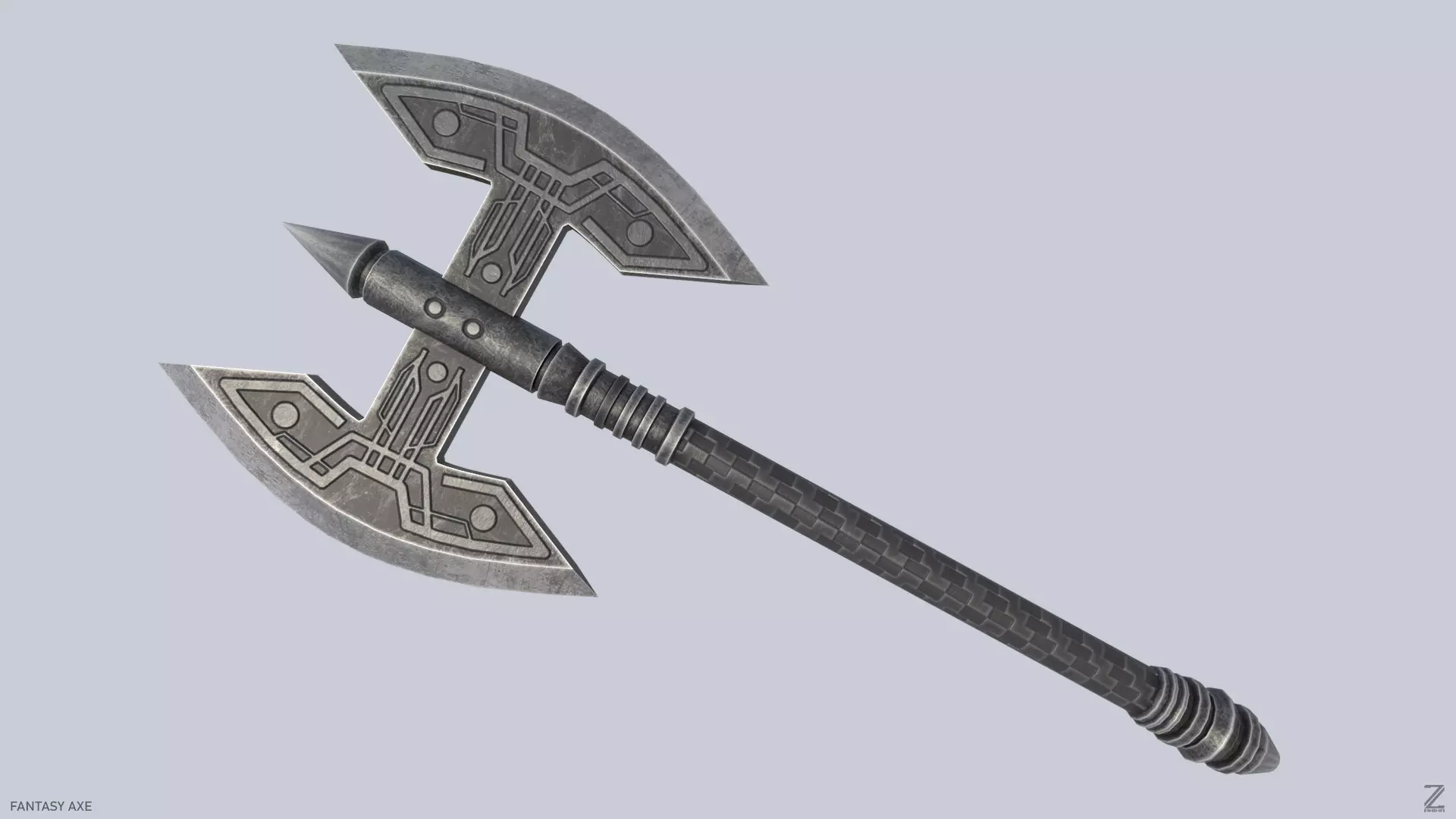 Fantasy axe Low-poly 3D model_0
