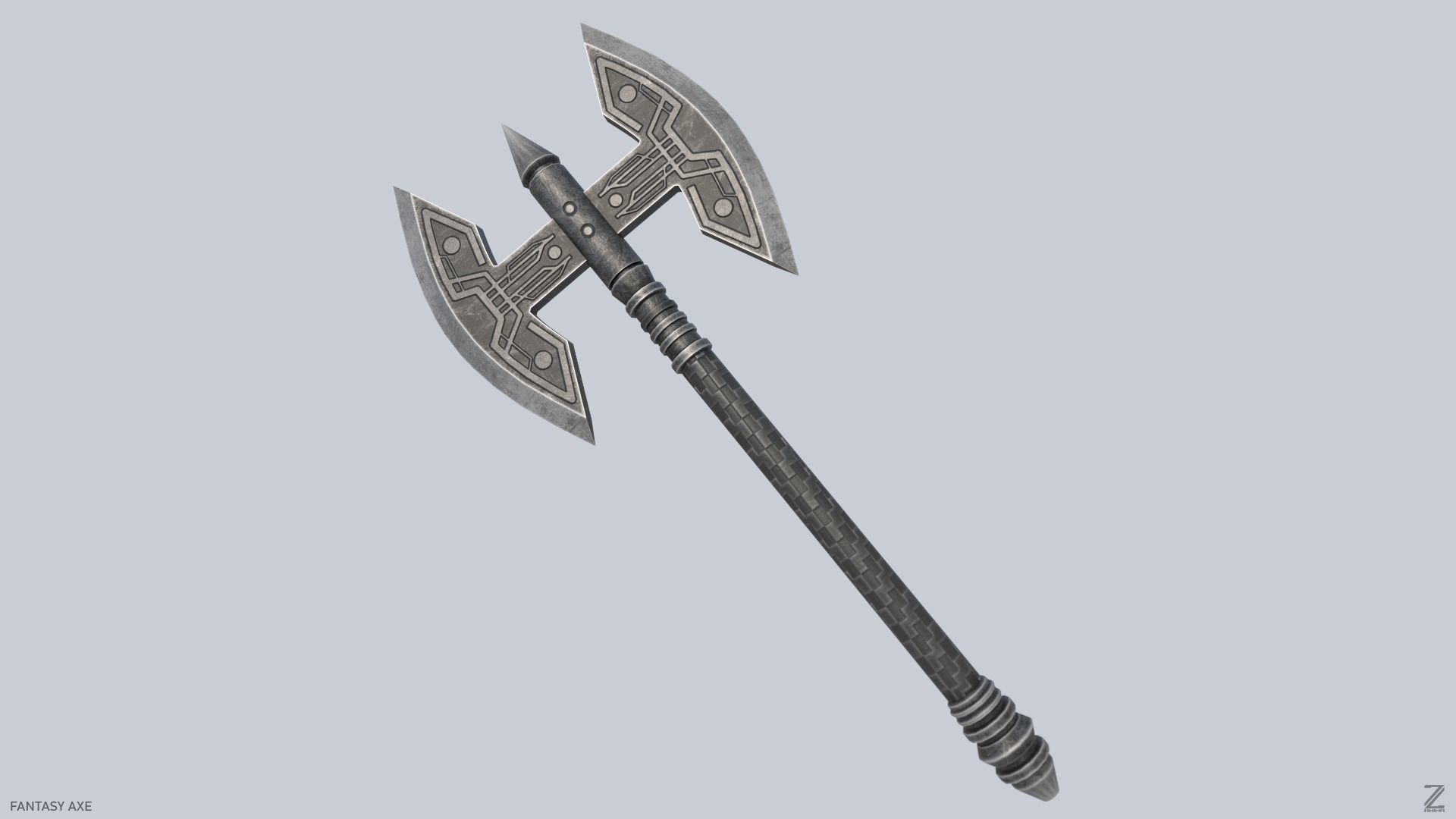 Fantasy axe Low-poly 3D model_3