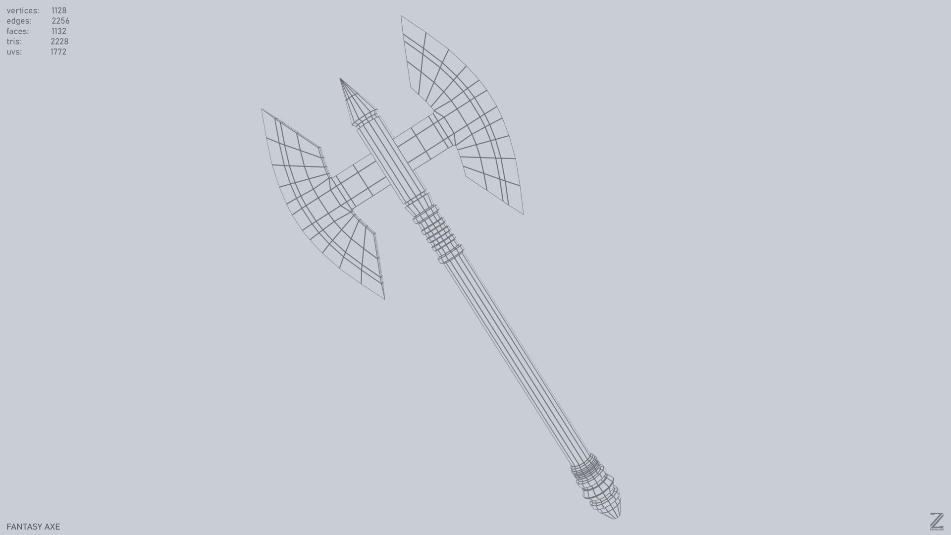 Fantasy axe Low-poly 3D model_9