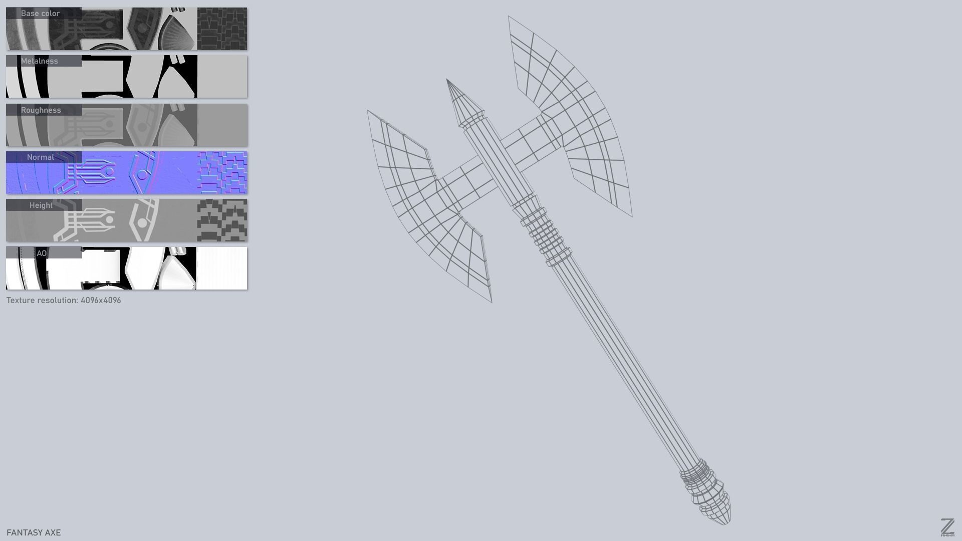 Fantasy axe Low-poly 3D model_2
