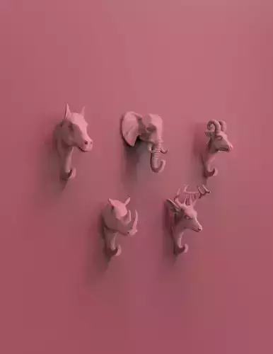 Animal Head Wall Hooks Set of 5 Printables 3D print model