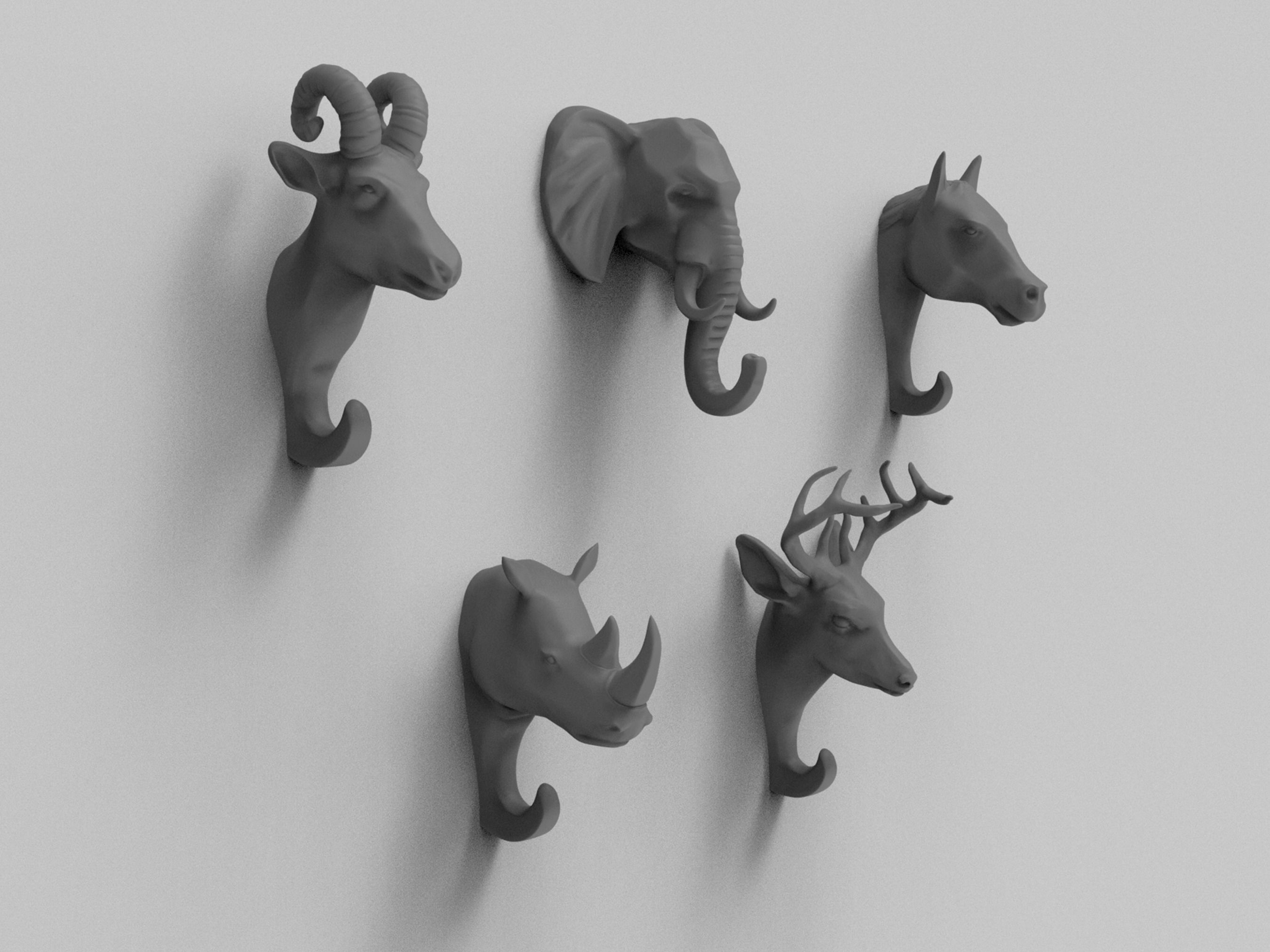 Animal Head Wall Hooks Set of 5 Printables 3D model 3D printable | CGTrader