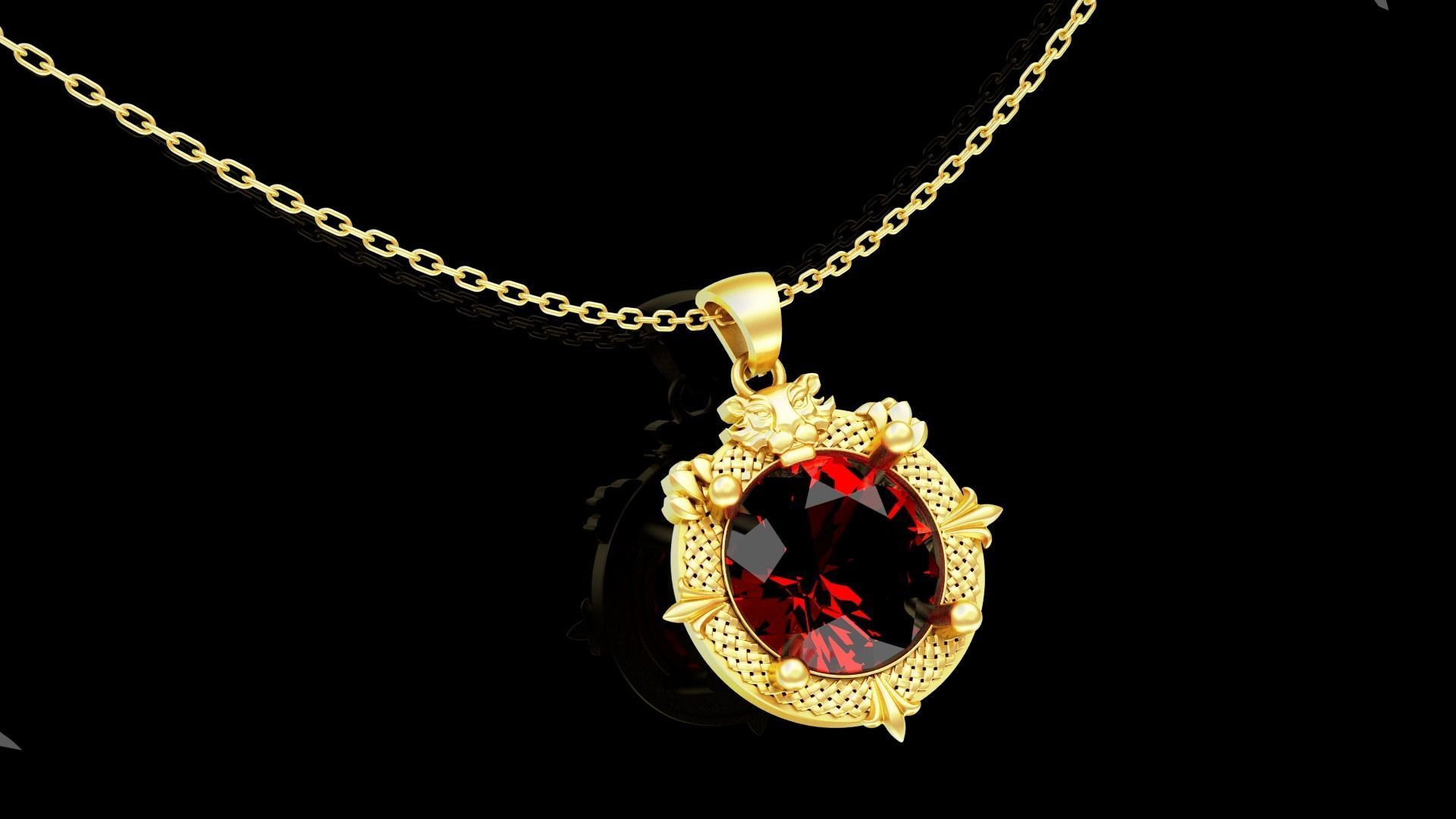 Diamond Guard Lion pendant jewelry gold necklace medallion 3D print model_2