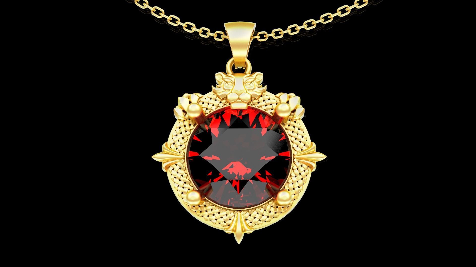 Diamond Guard Lion pendant jewelry gold necklace medallion 3D print model_3