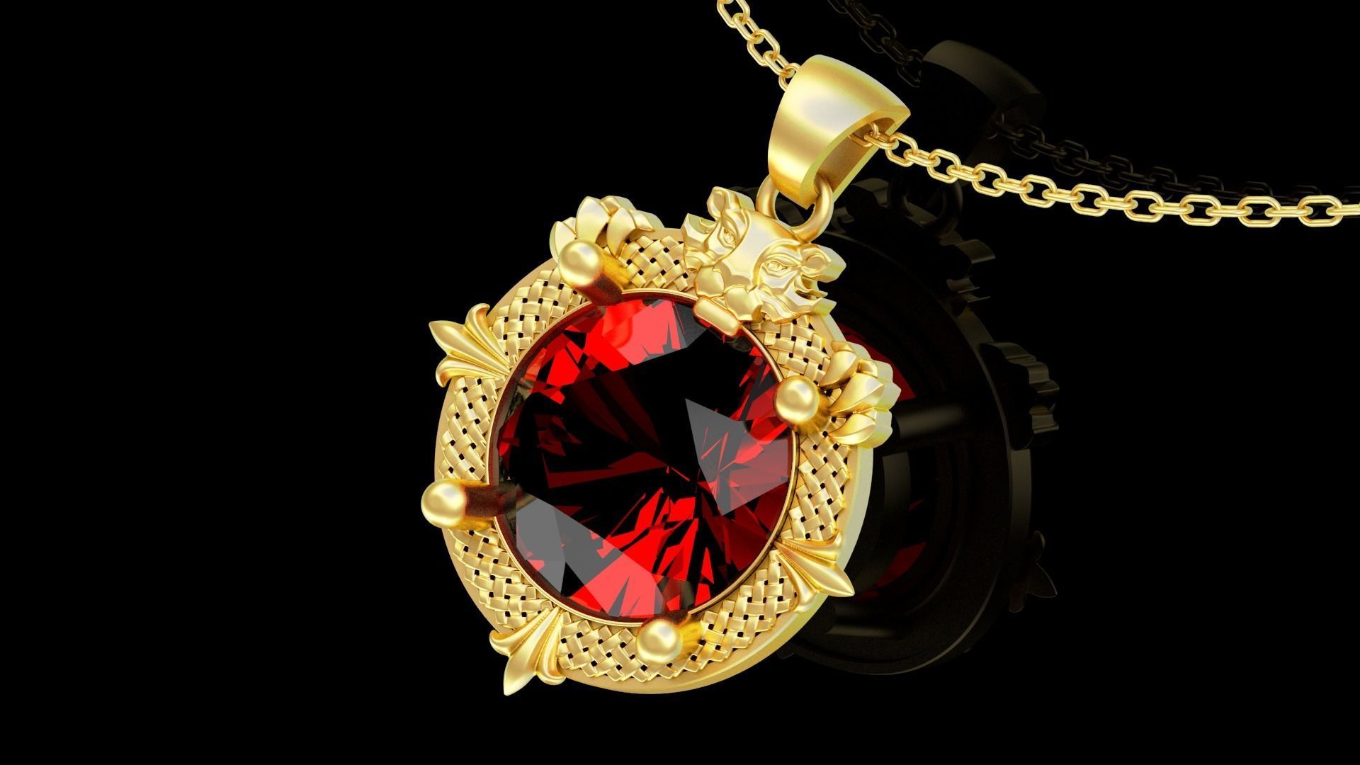 Diamond Guard Lion pendant jewelry gold necklace medallion 3D print model_1