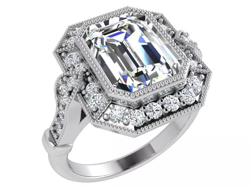 Square brilliant diamond ring 3724 3D print model 3D print model_0