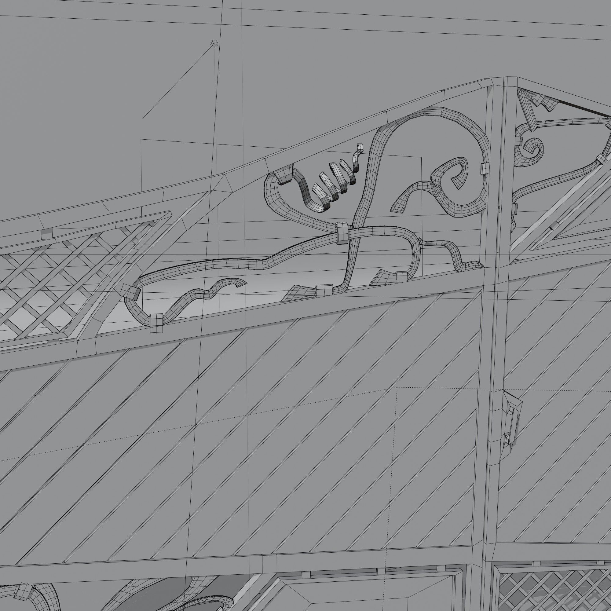 Wrought iron gates with wooden boards Low-poly 3D model_9