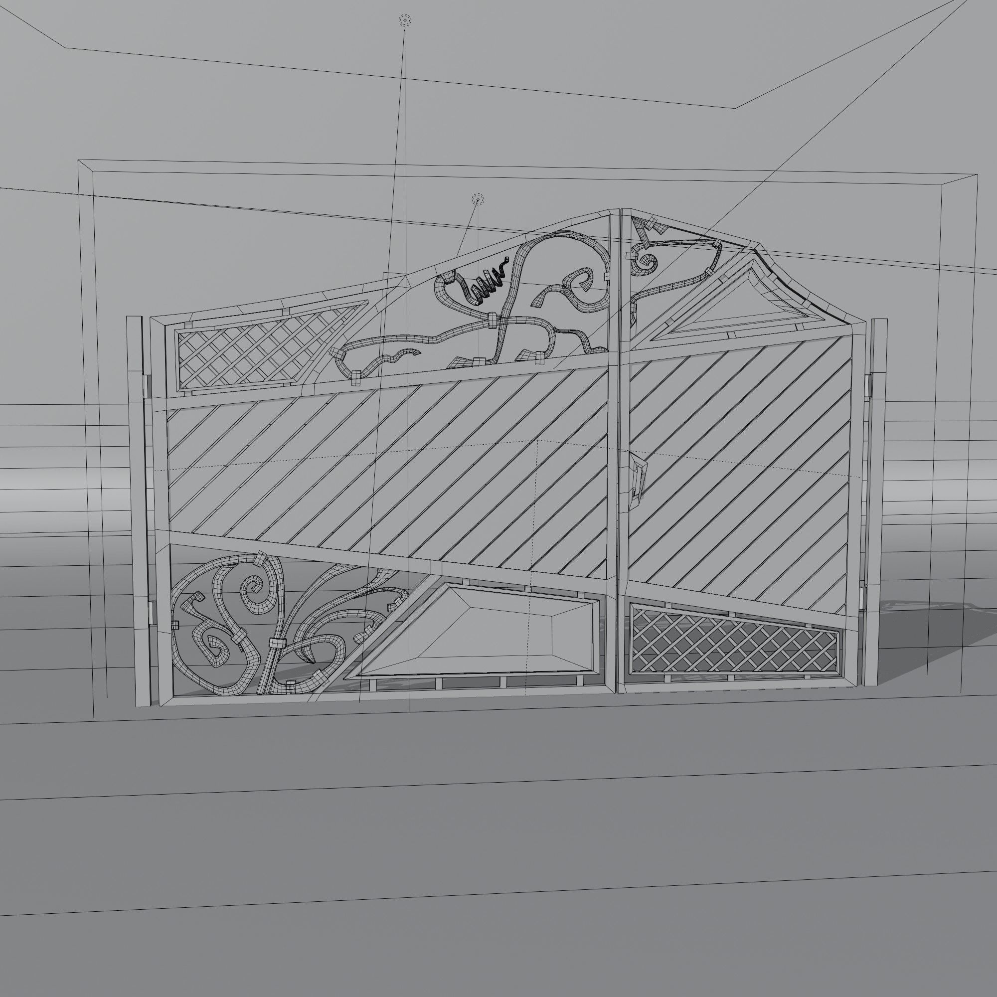 Wrought iron gates with wooden boards Low-poly 3D model_8