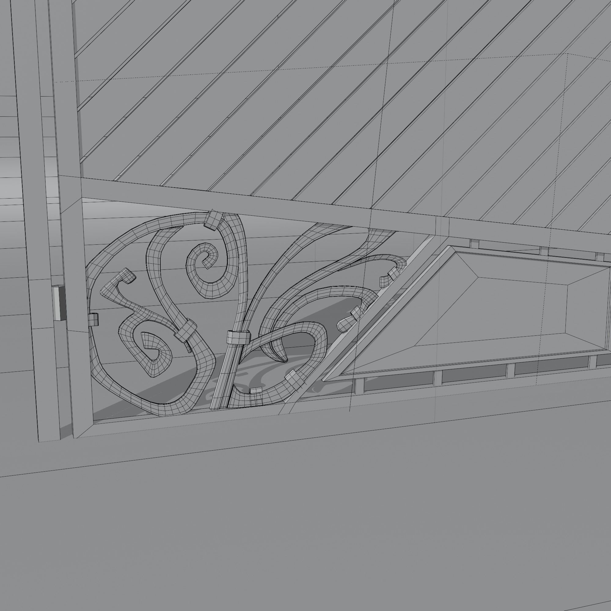 Wrought iron gates with wooden boards Low-poly 3D model_1