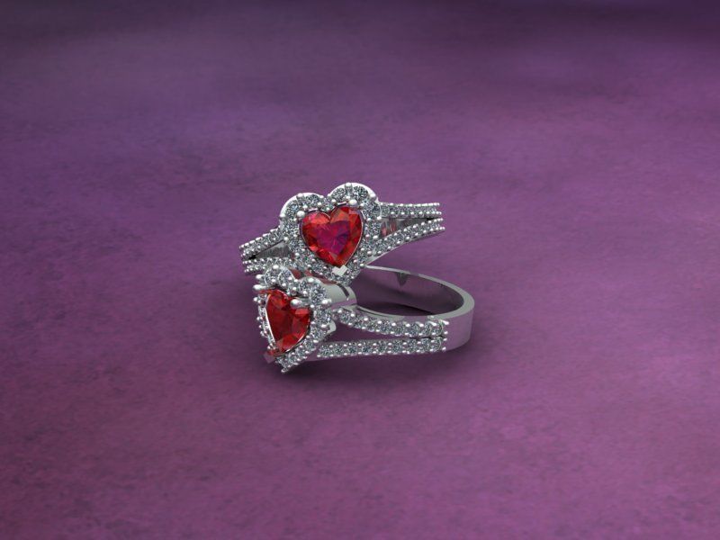 Heart Shape Diamond Ring 3D print model_1