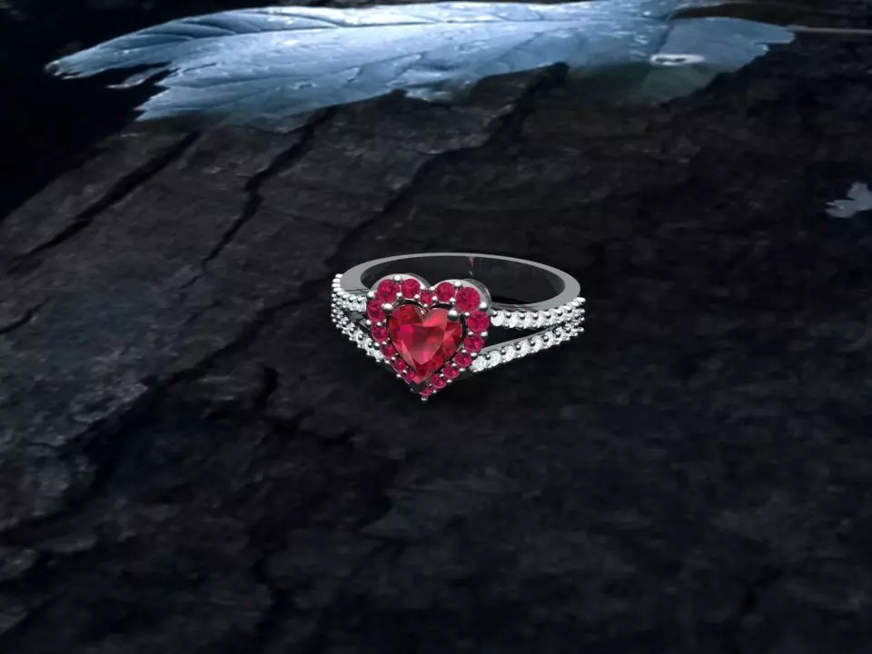 Heart Shape Diamond Ring 3D print model_0