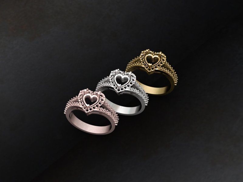 Heart Shape Diamond Ring 3D print model_2
