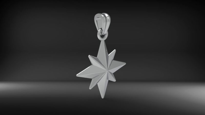 3D 8 Pointed North Star Pendant Charm Necklace Jewelry 3D print model_4