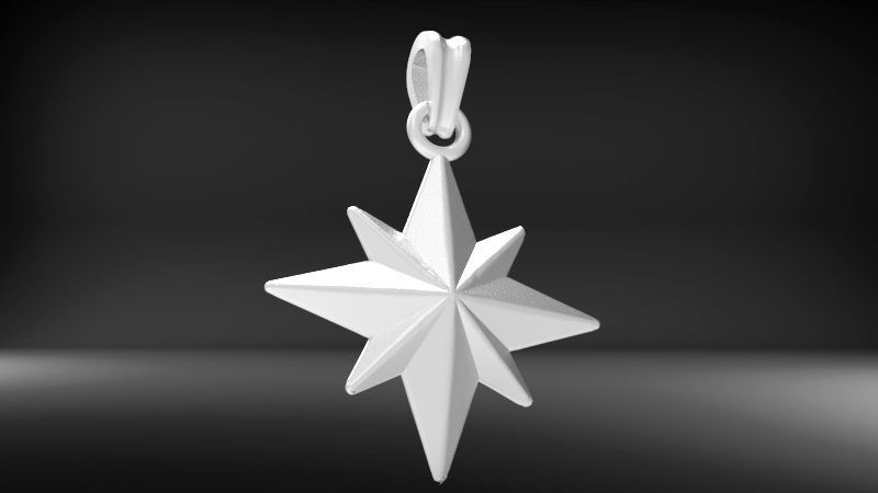 3D 8 Pointed North Star Pendant Charm Necklace Jewelry 3D print model_15
