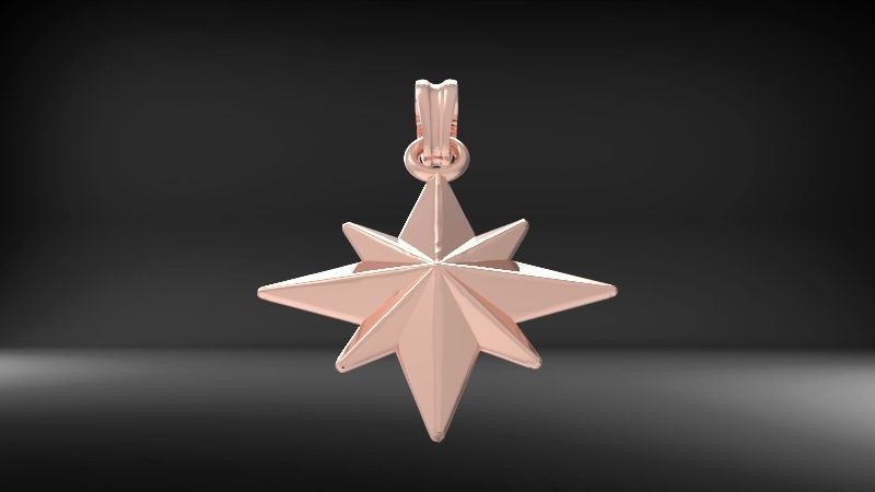 3D 8 Pointed North Star Pendant Charm Necklace Jewelry 3D print model_7