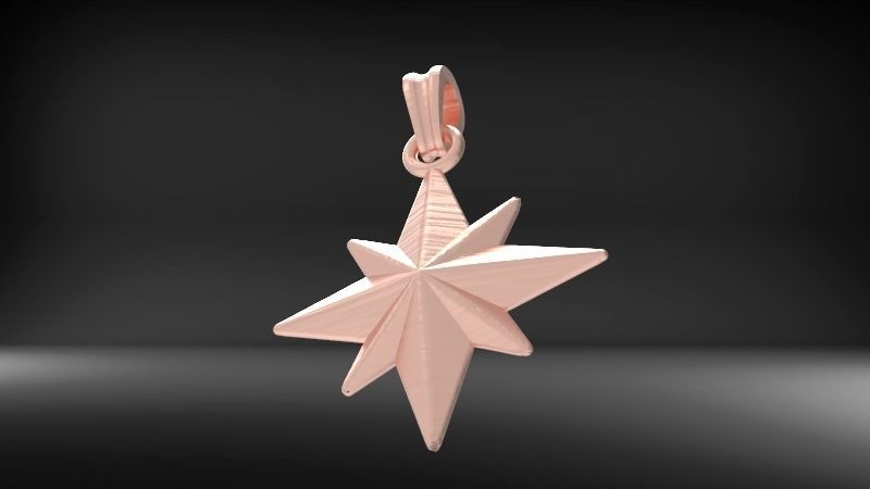 3D 8 Pointed North Star Pendant Charm Necklace Jewelry 3D print model_10