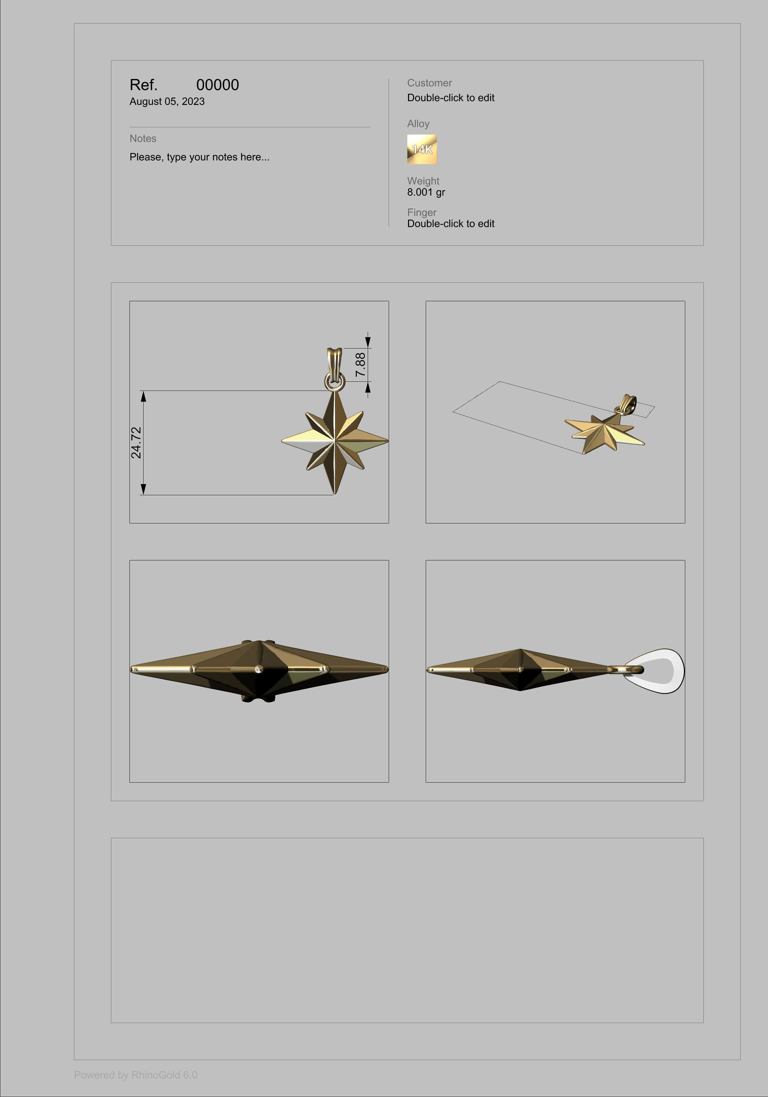 3D 8 Pointed North Star Pendant Charm Necklace Jewelry 3D print model_16