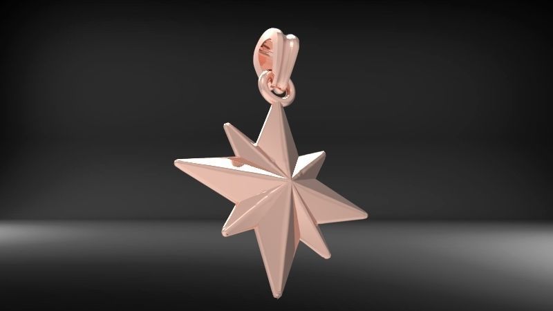3D 8 Pointed North Star Pendant Charm Necklace Jewelry 3D print model_8