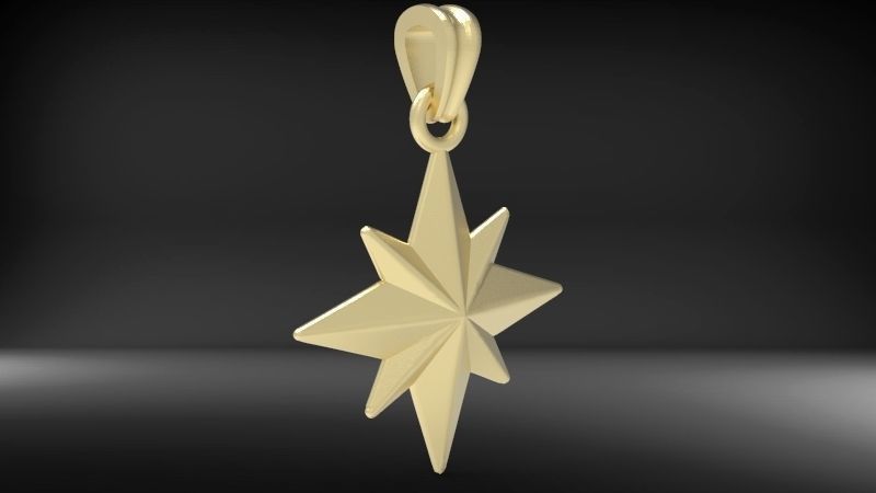 3D 8 Pointed North Star Pendant Charm Necklace Jewelry 3D print model_1
