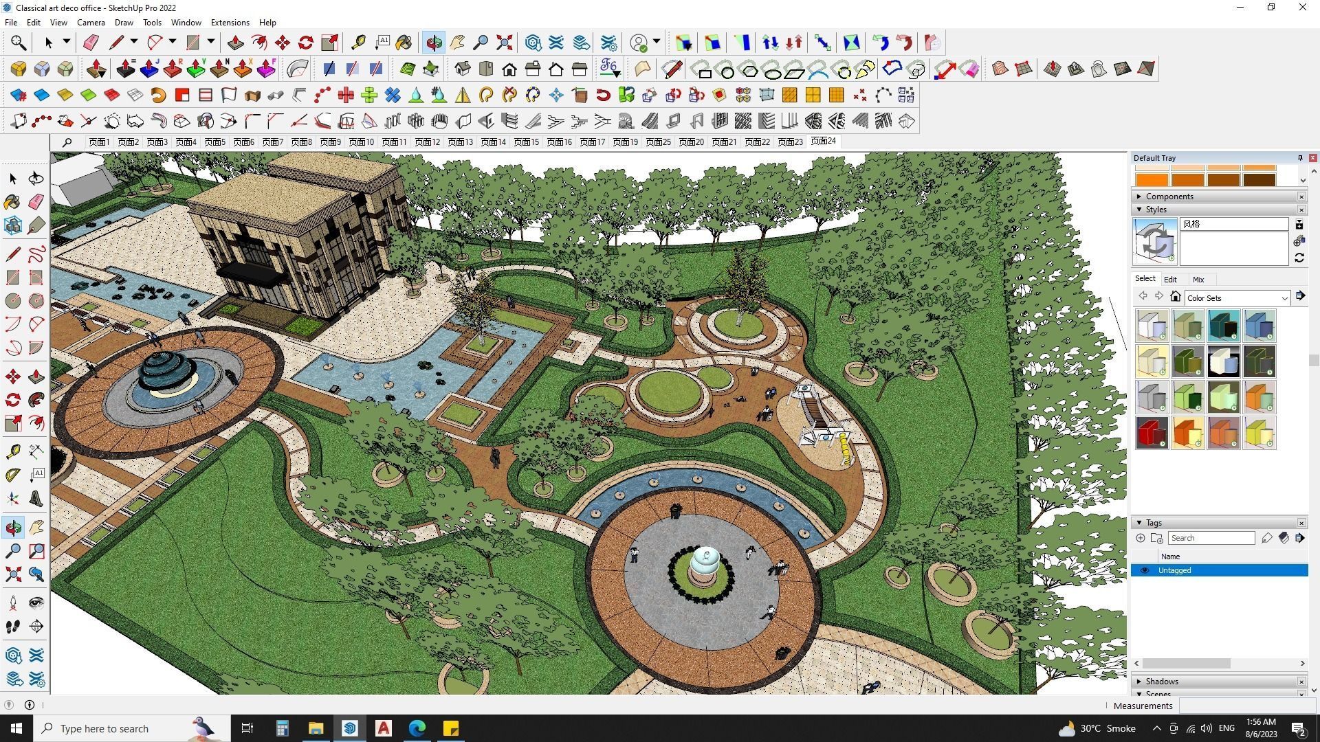 Art deco office building with theme park sketchup model 3D model_1