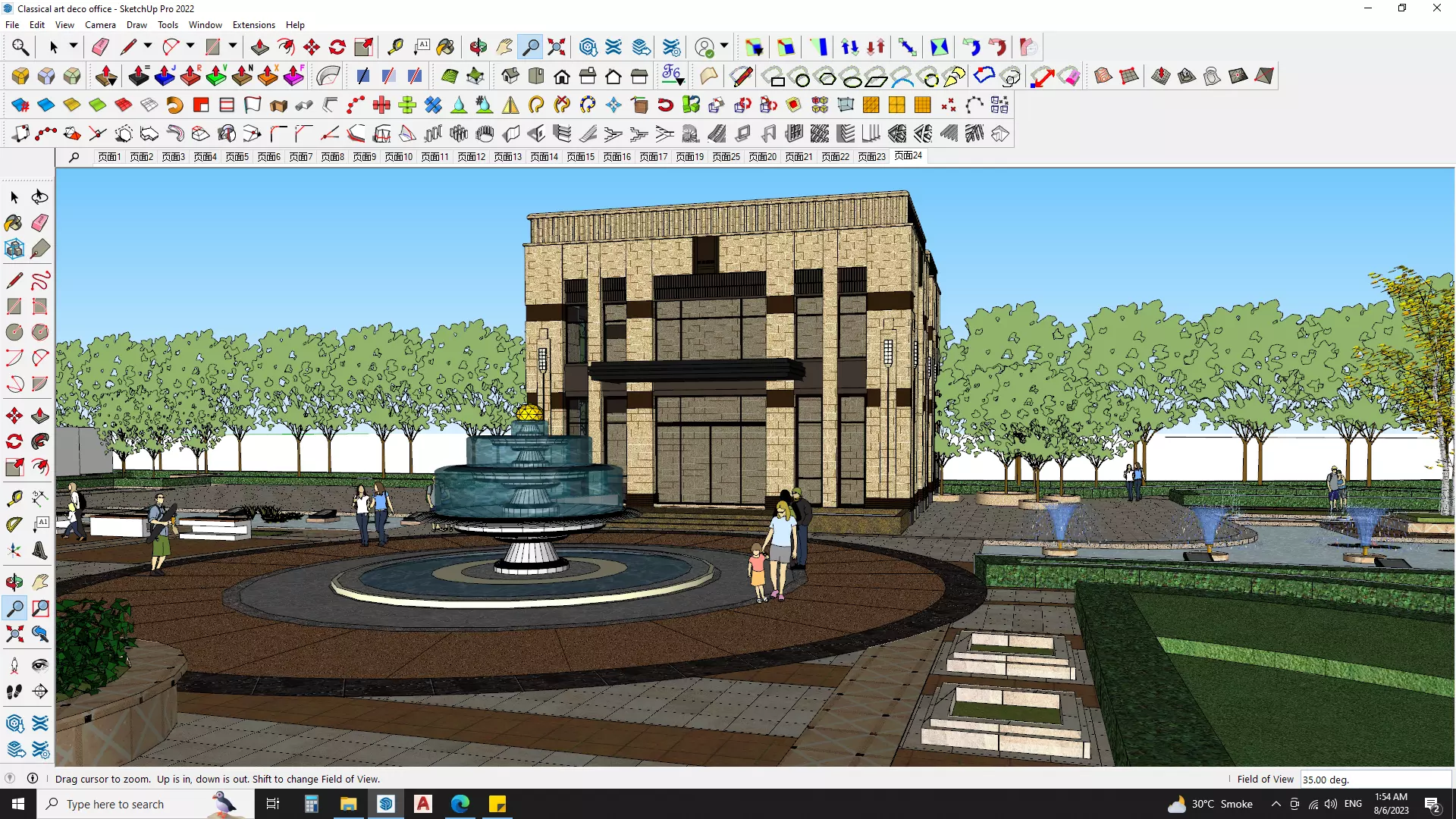 Art deco office building with theme park sketchup model 3D model_0
