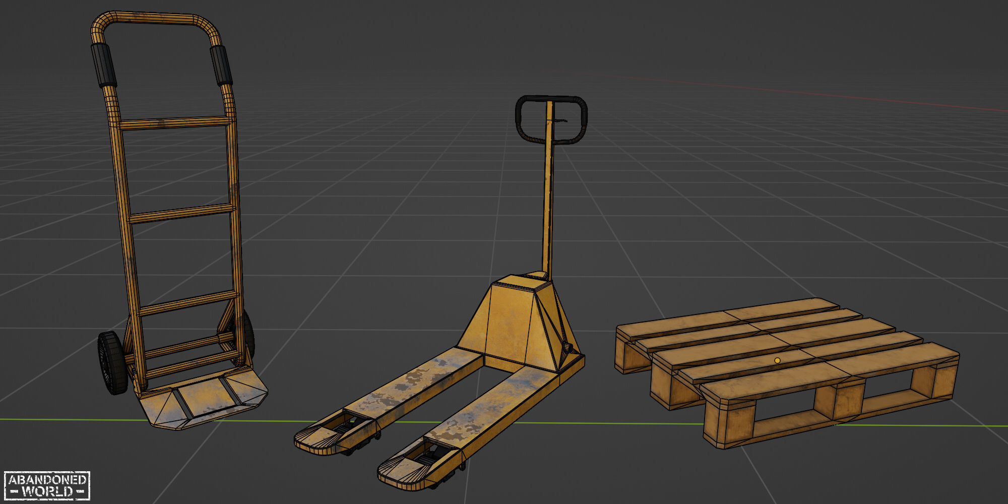 Pallet Jack and Warehouse Equipment Low-poly 3D model_25