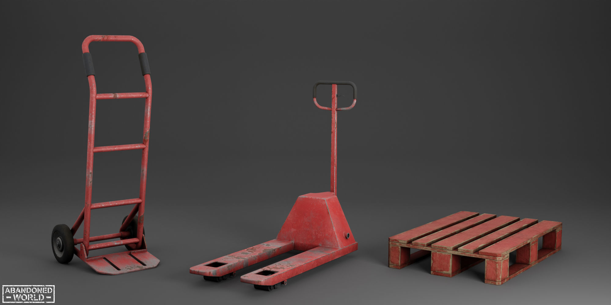 Pallet Jack and Warehouse Equipment Low-poly 3D model_2