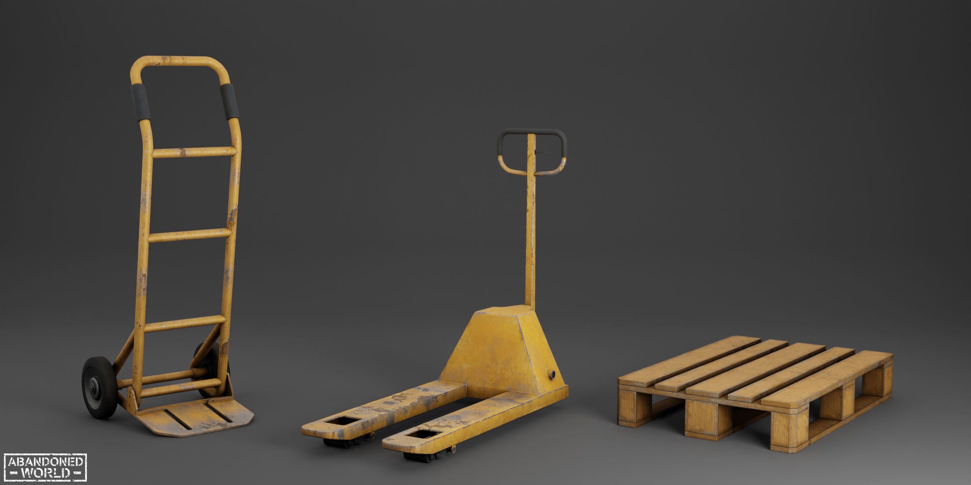Pallet Jack and Warehouse Equipment Low-poly 3D model_1