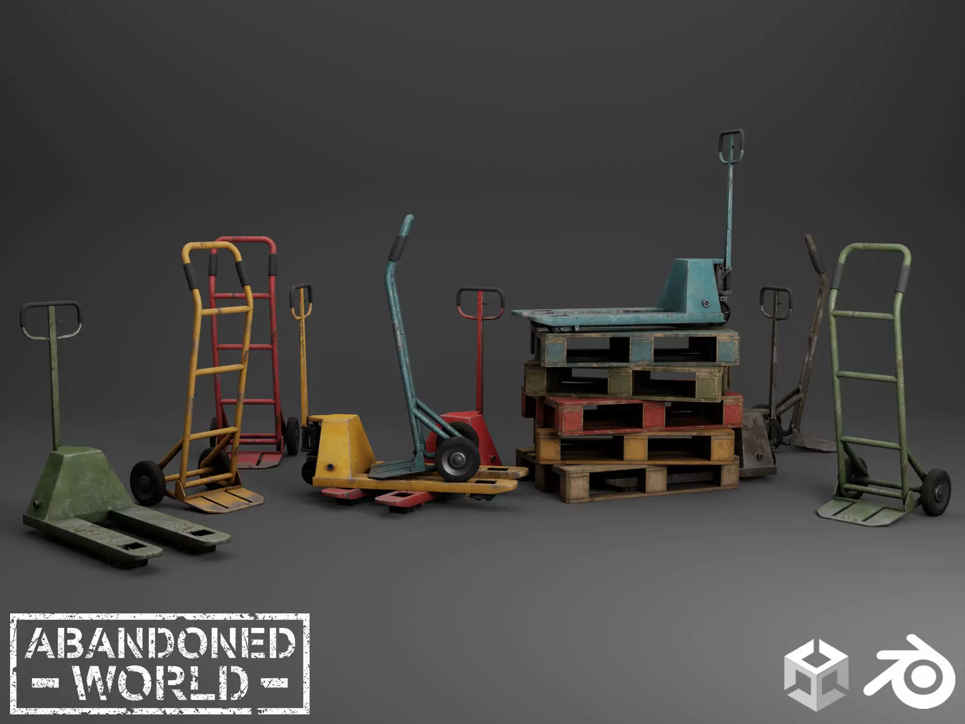 Pallet Jack and Warehouse Equipment Low-poly 3D model_0