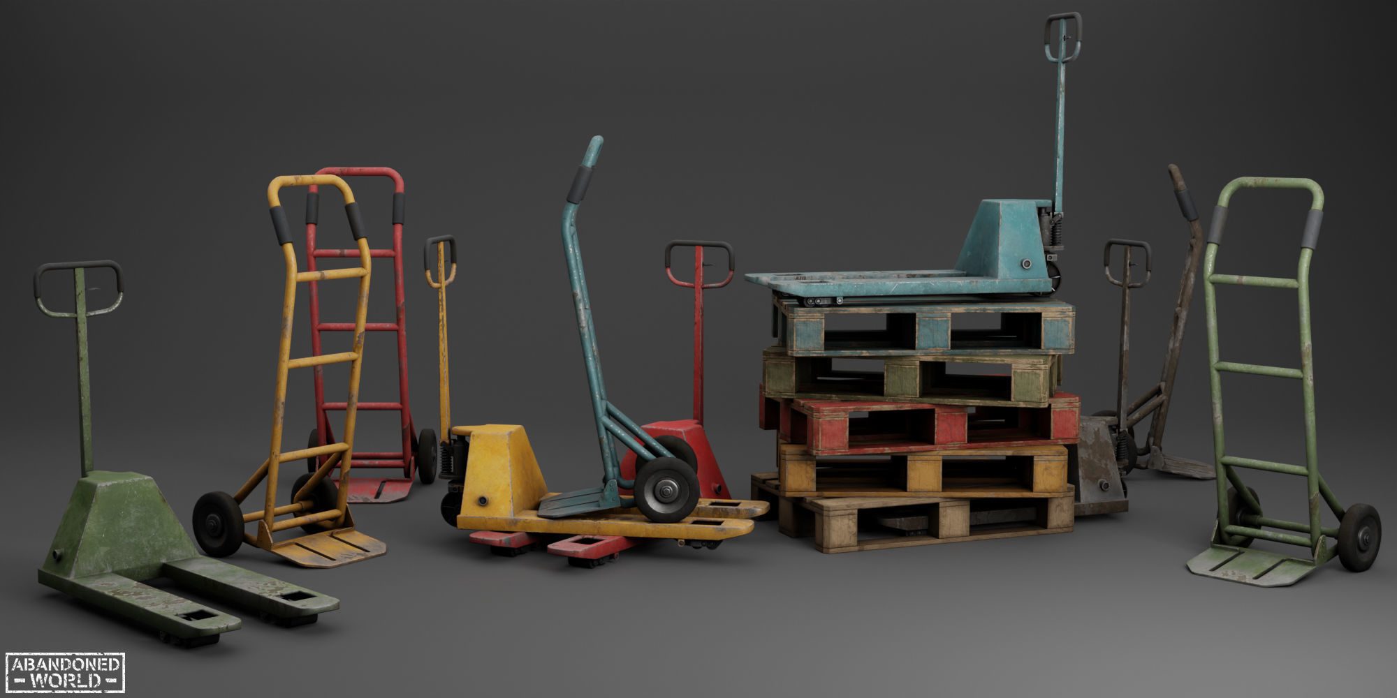 Pallet Jack and Warehouse Equipment Low-poly 3D model_23