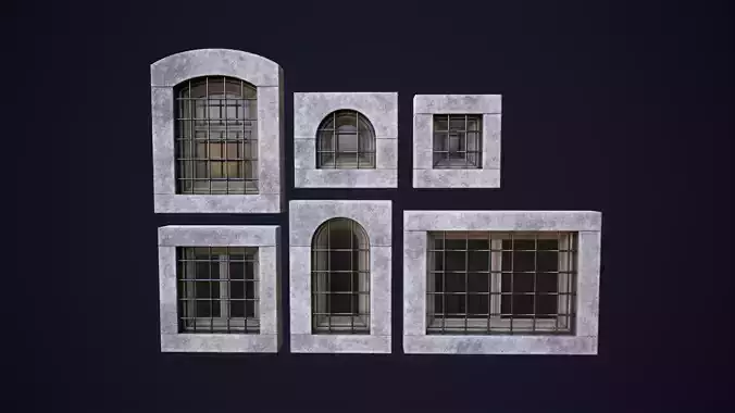 Set of windows with bars Low-poly 3D model
