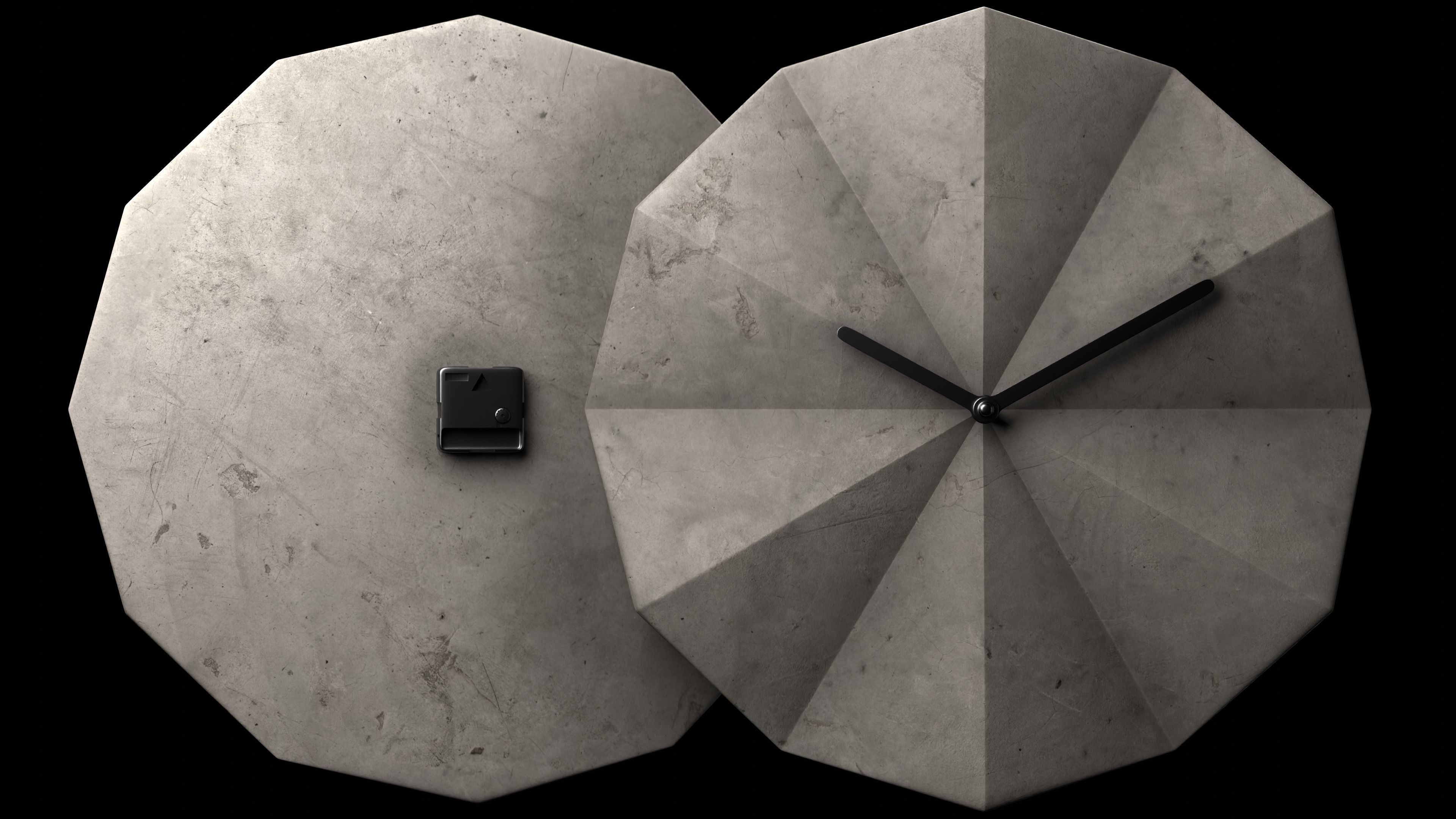 Minimalist Concrete Wall Clock Low-poly 3D model_4