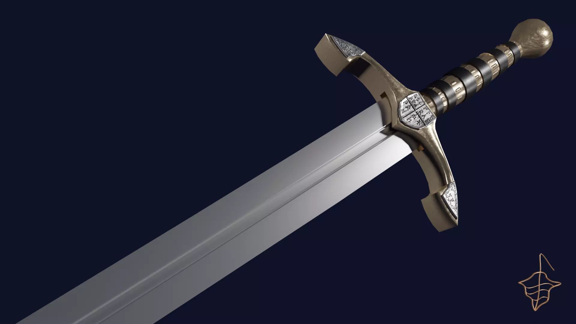 Caroling sword with Excalibur handle Low-poly 3D model_0