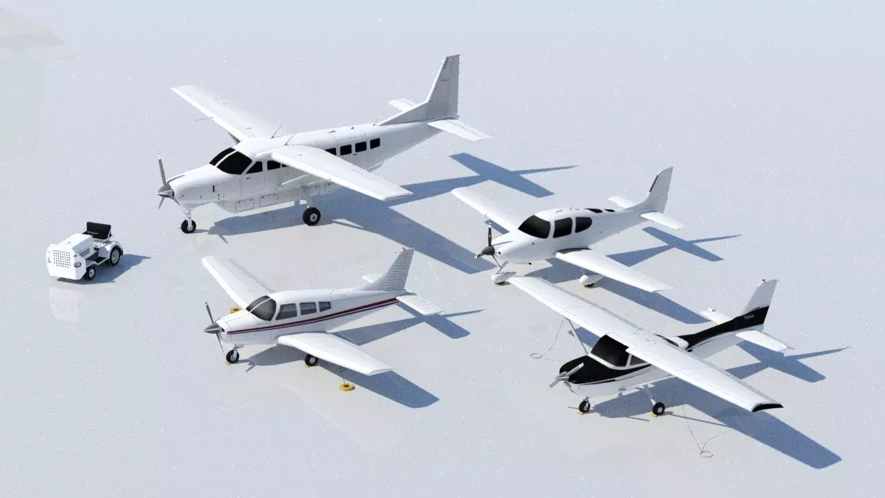 General Aviation static aircraft airport 5 pack low poly blank 3D Model Collection_0