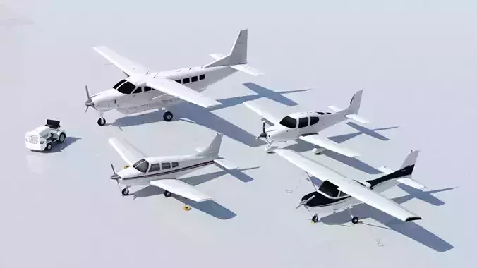 General Aviation static aircraft airport 5 pack low poly blank 3D Model Collection
