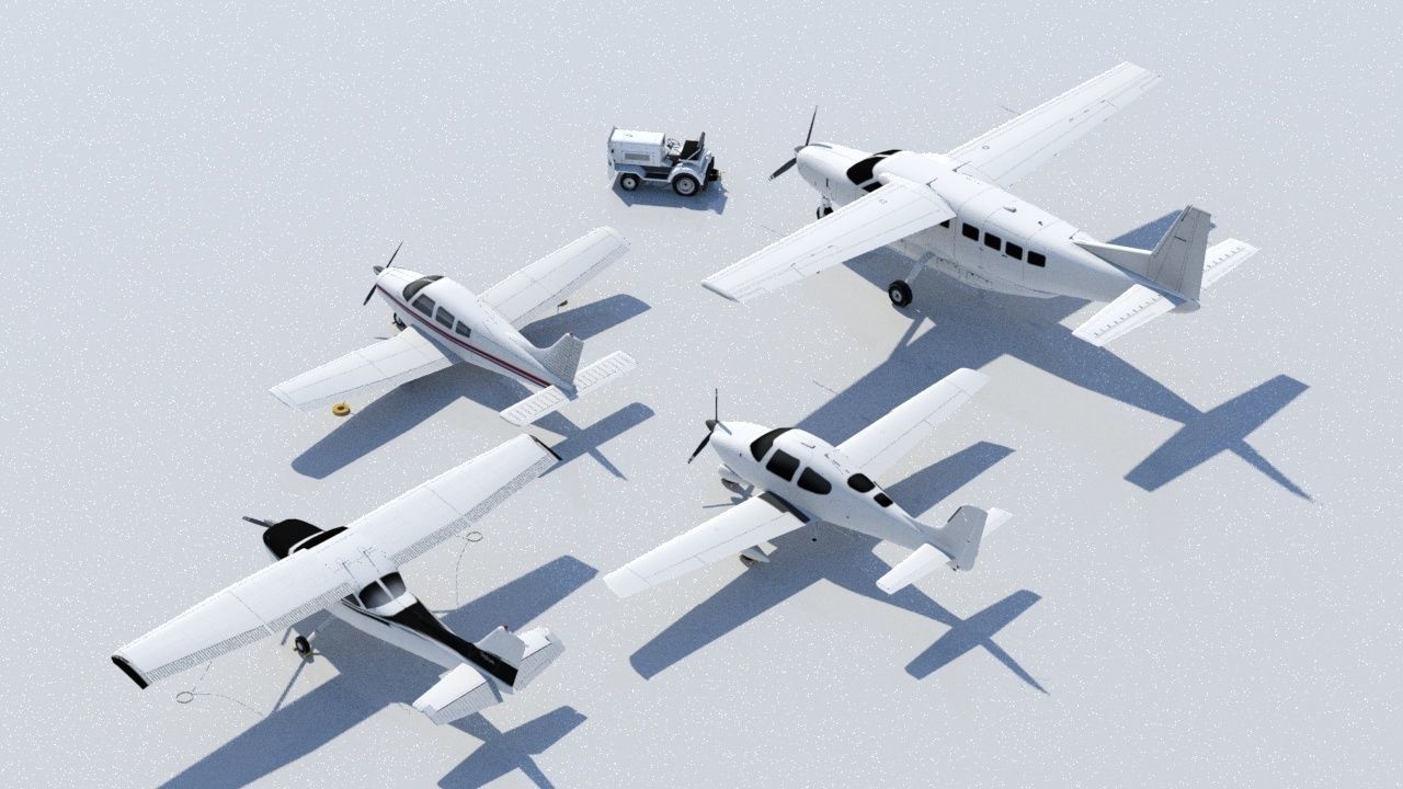 General Aviation static aircraft airport 5 pack low poly blank 3D Model Collection_3