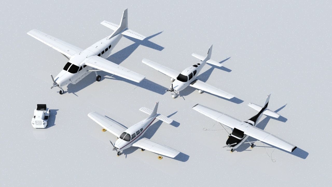 General Aviation static aircraft airport 5 pack low poly blank 3D Model Collection_2