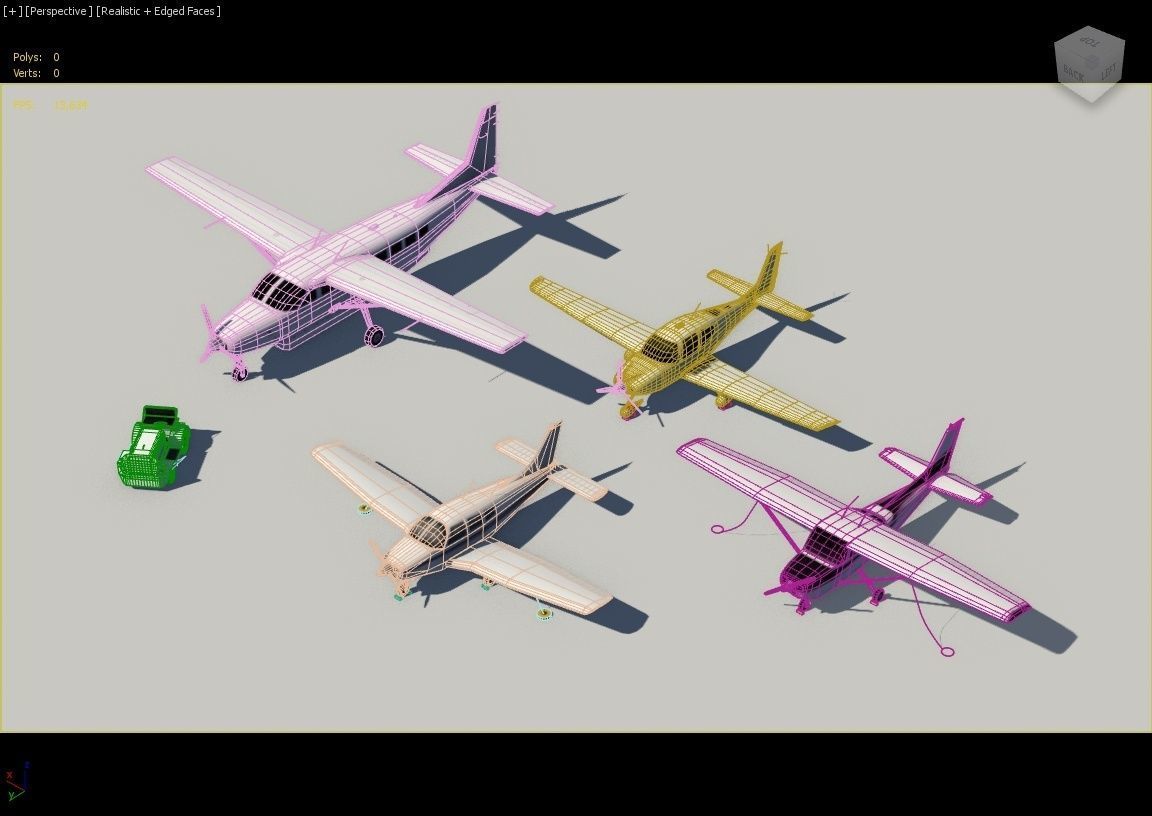 General Aviation static aircraft airport 5 pack low poly blank 3D Model Collection_8