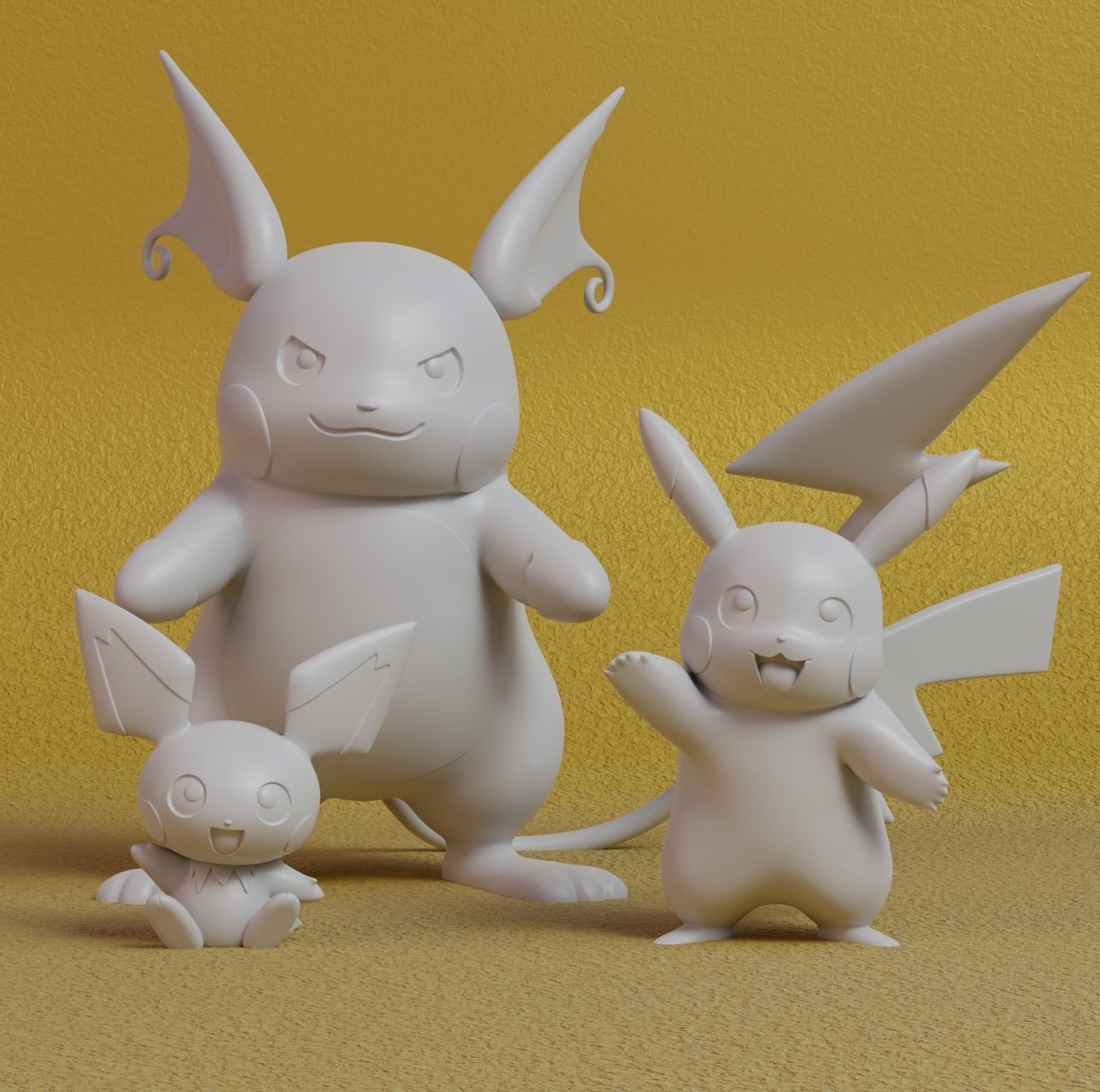 Pokemon - Pichu Pikachu and Raichu with 2 poses 3D print model_1